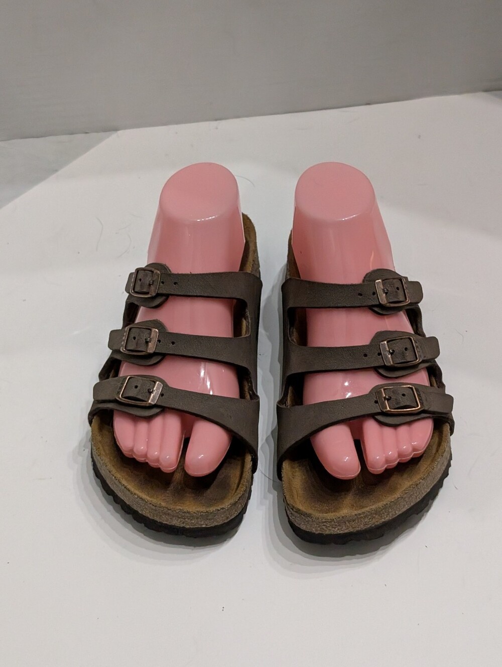 Birkenstock 38/7 Florida Habana Brown Soft Footbed Birkibuc Sandals 3 Straps